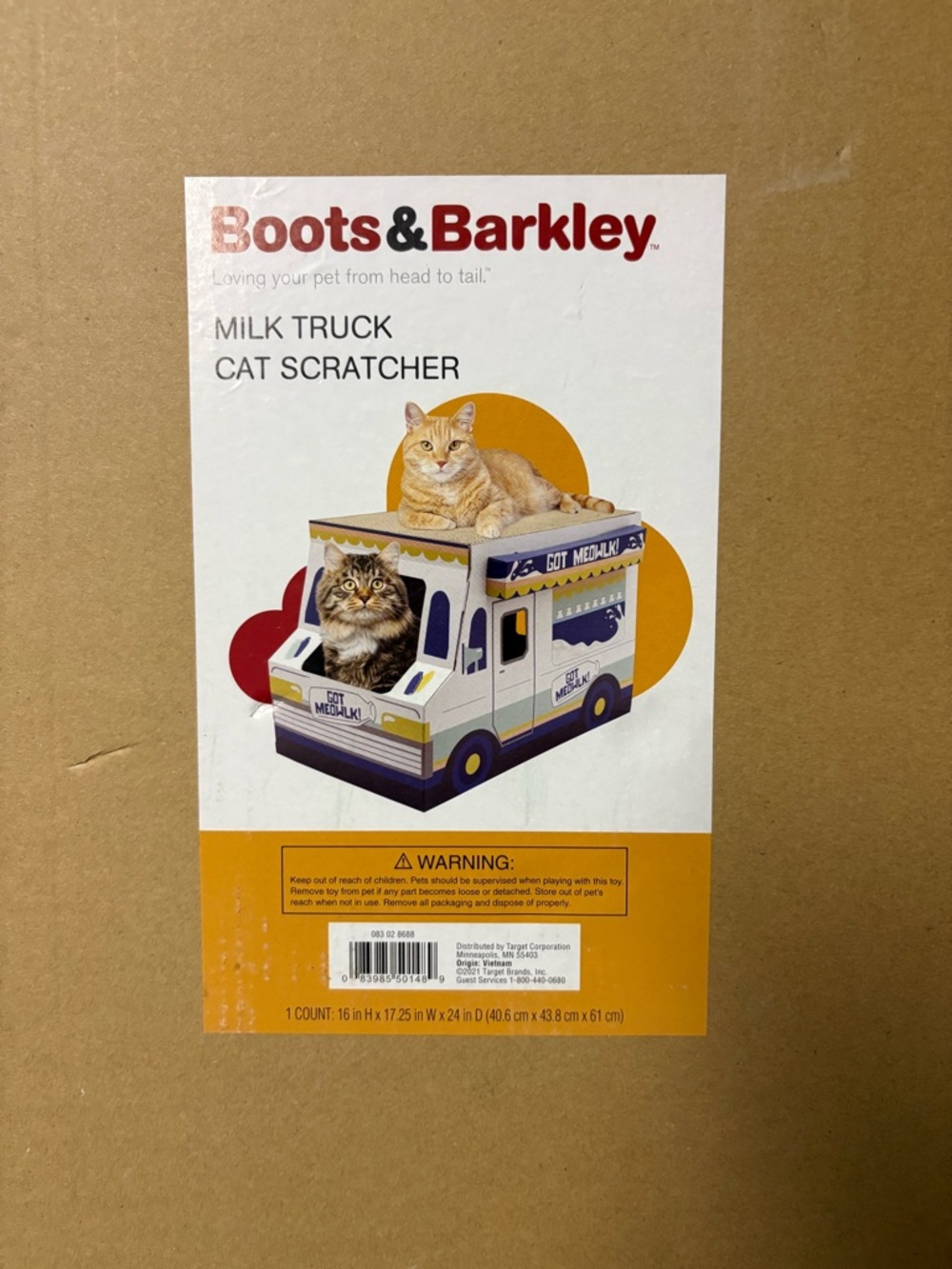 Boots & Barkley Milk Truck Cat Scratcher - White, Blue & Yellow